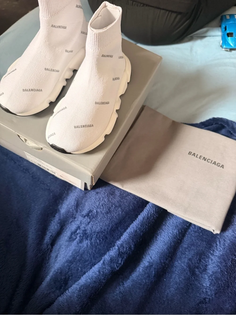 Balenciaga White Knit Speed Trainer Sock Sneakers with Subtle Logo